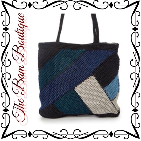 Blue & Black Color Block Crochet Sling Bag - Picture 1 of 6